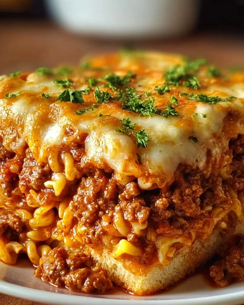 Delicious Sloppy Joe Casserole with Manwich served in a baking dish
