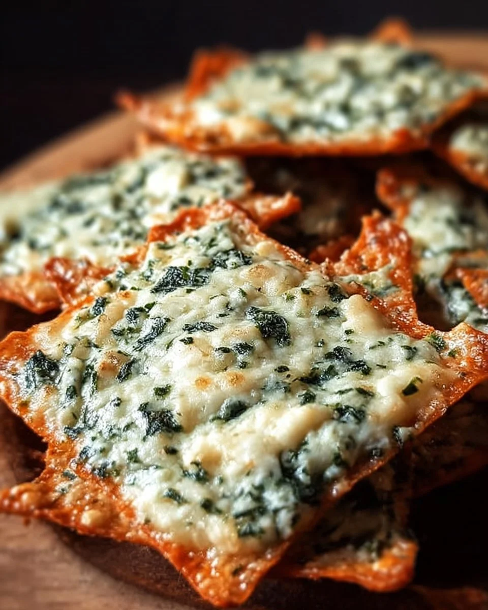 Delicious spinach dip cheese crisps served in a bowl