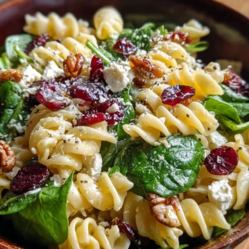 Spinach Pasta Salad with Feta and Cranberries 2 Spinach Pasta Salad with Feta and Cranberries