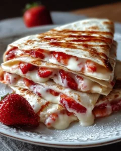 Delicious strawberry cheesecake quesadillas served with fresh strawberries