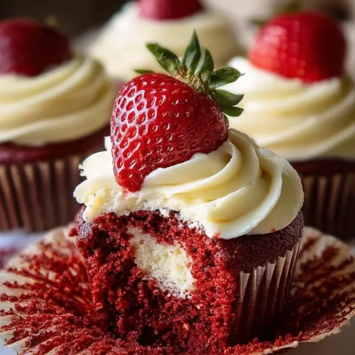 Strawberry Cheesecake Red Velvet Cupcakes