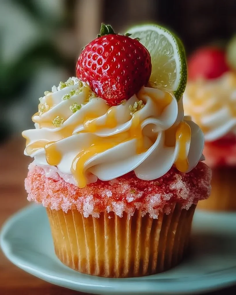 Delicious Strawberry Mango Margarita Cupcakes with colorful frosting
