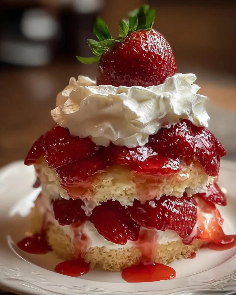 Delicious homemade Strawberry Shortcake with fresh strawberries and whipped cream