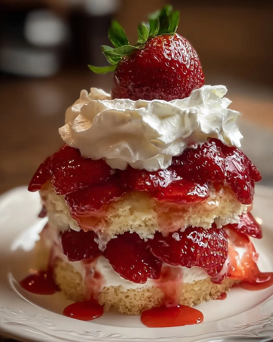 Delicious homemade Strawberry Shortcake with fresh strawberries and whipped cream