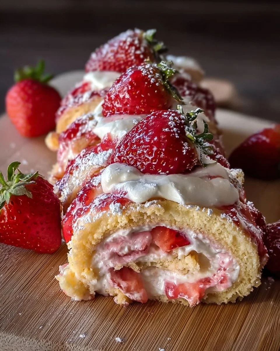 Strawberry Shortcake Cheesecake Rolls dessert on a plate