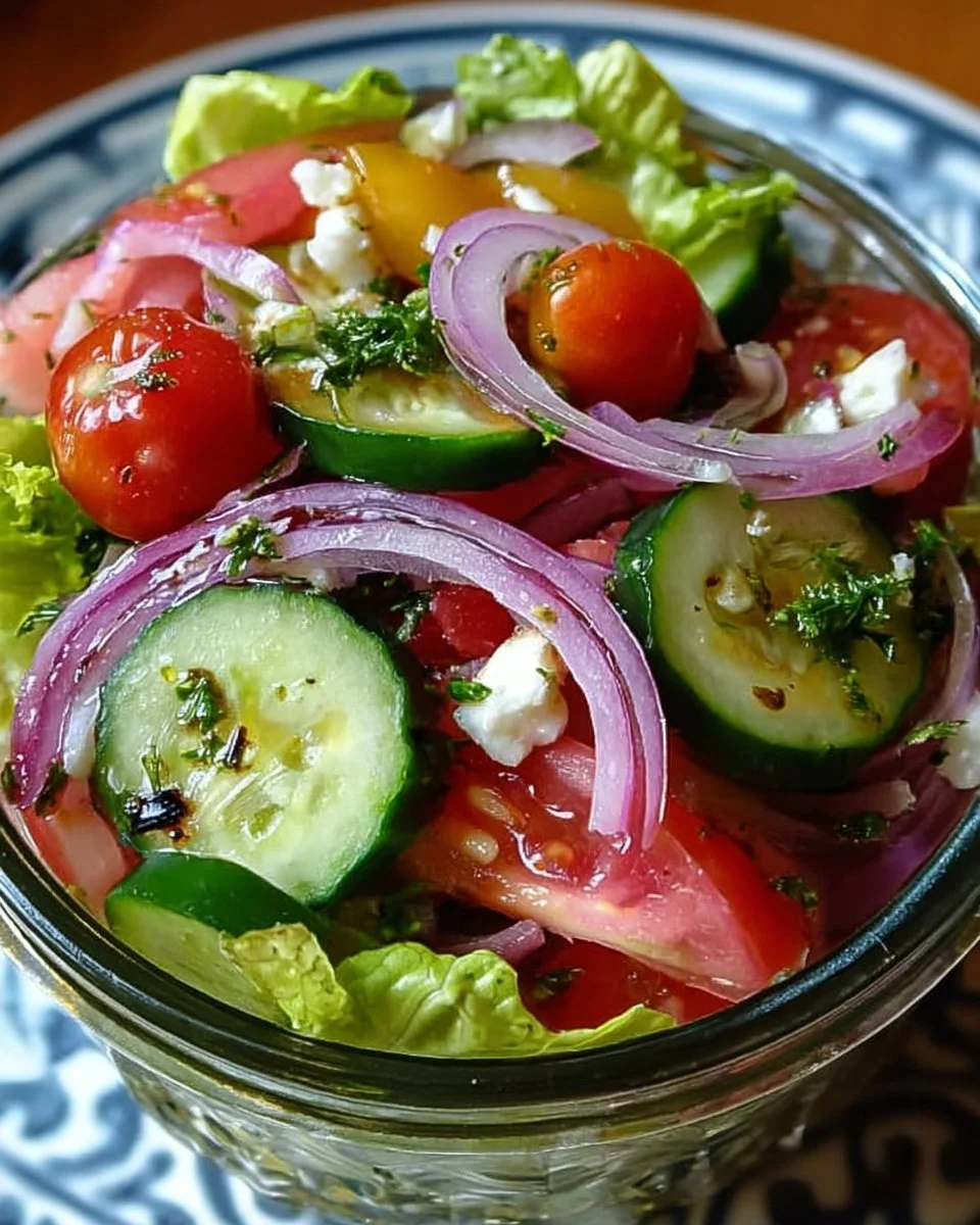 Colorful summer salad with fresh vegetables and dressing