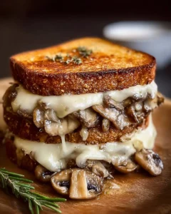 Delicious Swiss mushroom melt with melted cheese and sautéed mushrooms on a bun