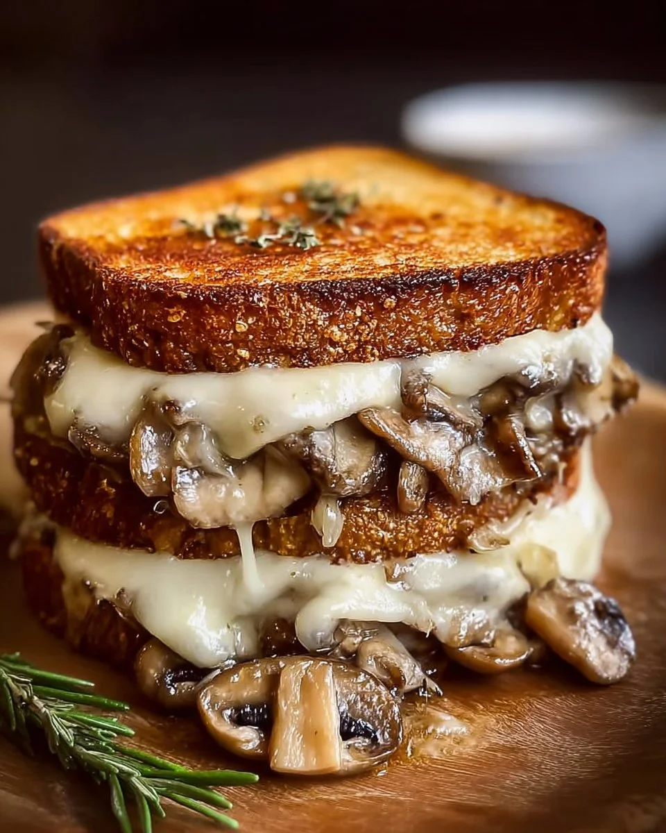 Delicious Swiss mushroom melt with melted cheese and sautéed mushrooms on a bun