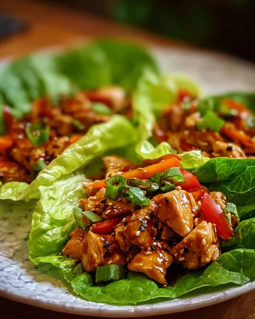 Delicious teriyaki chicken lettuce wraps served with fresh vegetables