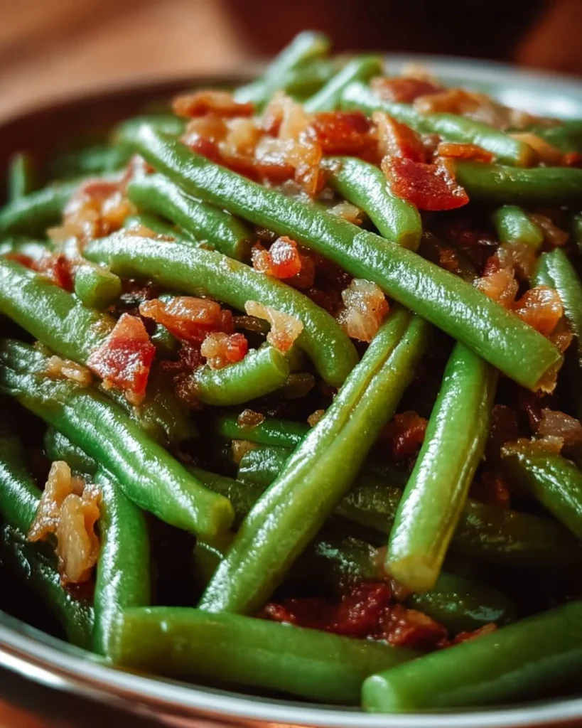Texas Roadhouse copycat green beans recipe served in a bowl