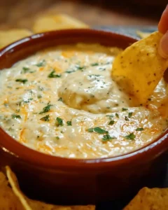 Delicious cheese dip served at a Mexican restaurant with chips