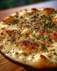 Homemade white garlic pizza sauce drizzle on a fresh pizza