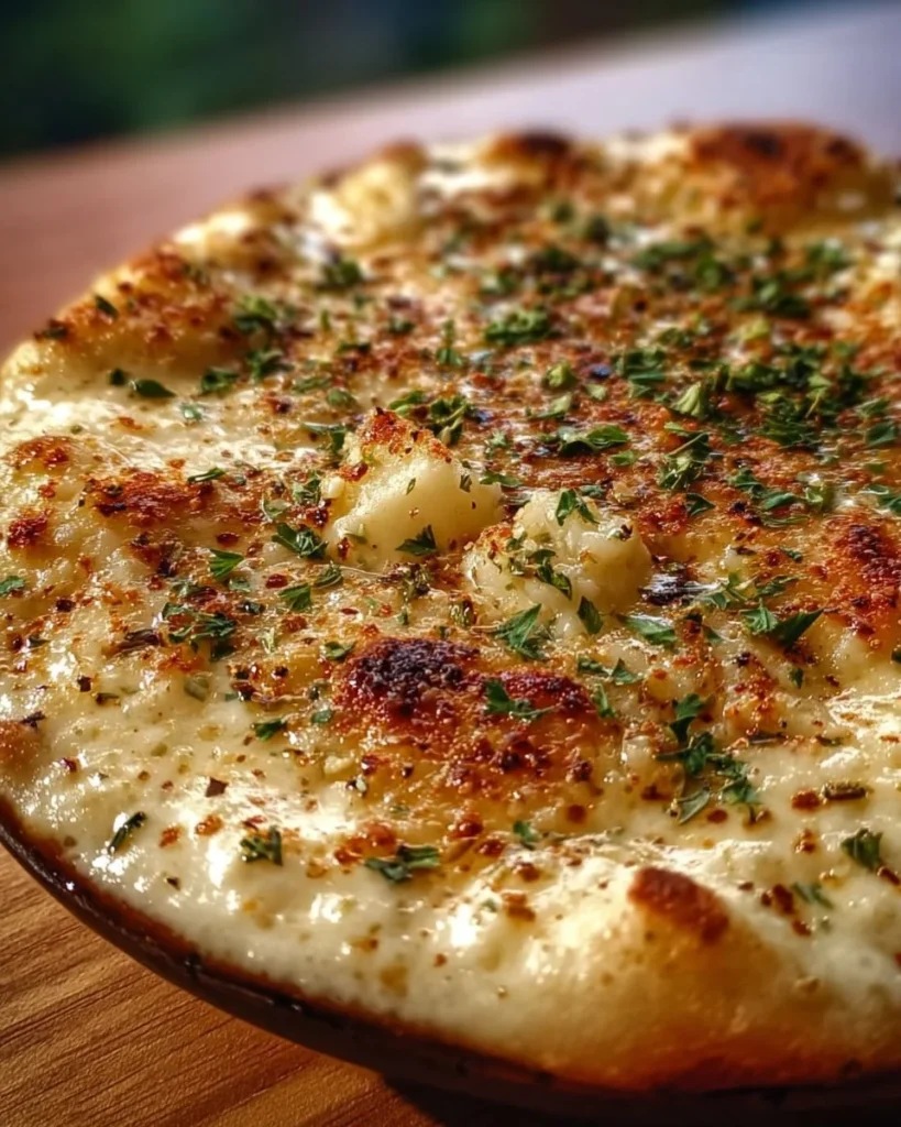 Homemade white garlic pizza sauce drizzle on a fresh pizza