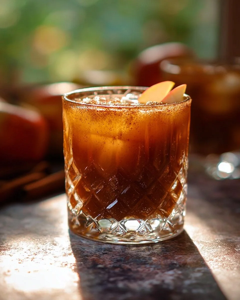 Homemade apple butter in a jar with an old fashioned recipe guide
