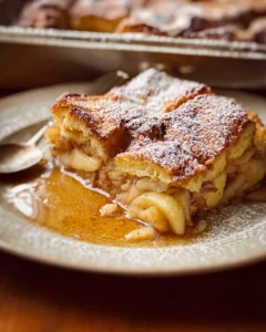Apple Pie Overnight French Toast Casserole topped with cinnamon and apples
