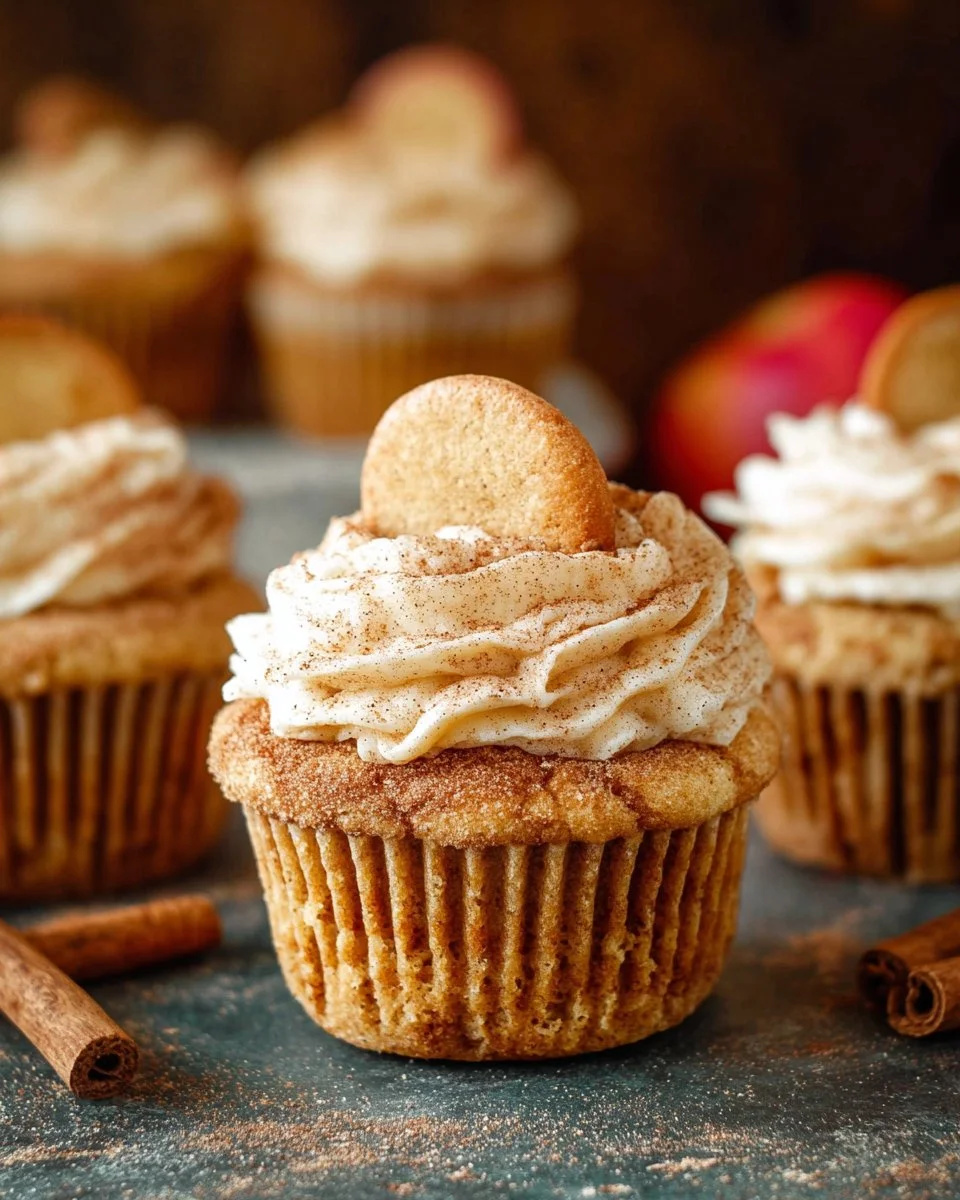 Delicious apple snickerdoodle cupcakes topped with cinnamon sugar frosting