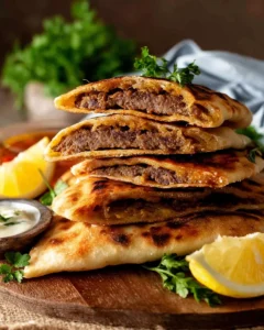 Arayes Stuffed Pita with Spiced Meat and Tahini Yogurt