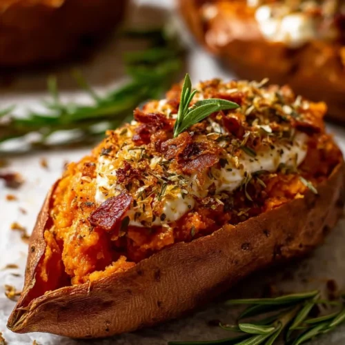 Bacon Pecan Stuffed Sweet Potatoes with Colby Cheese