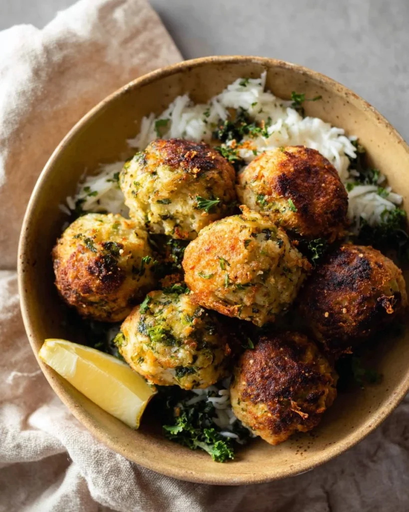 Baked broccoli cheese balls served on a plate, crispy and golden brown.