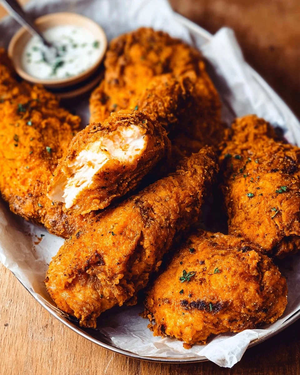 Delicious Baked Fried Chicken on a plate garnished with herbs