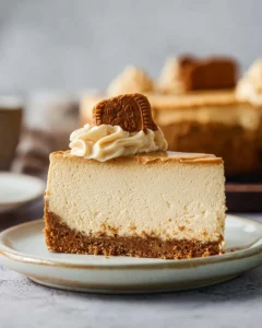 Delicious Biscoff Cheesecake topped with crumbled Biscoff cookies