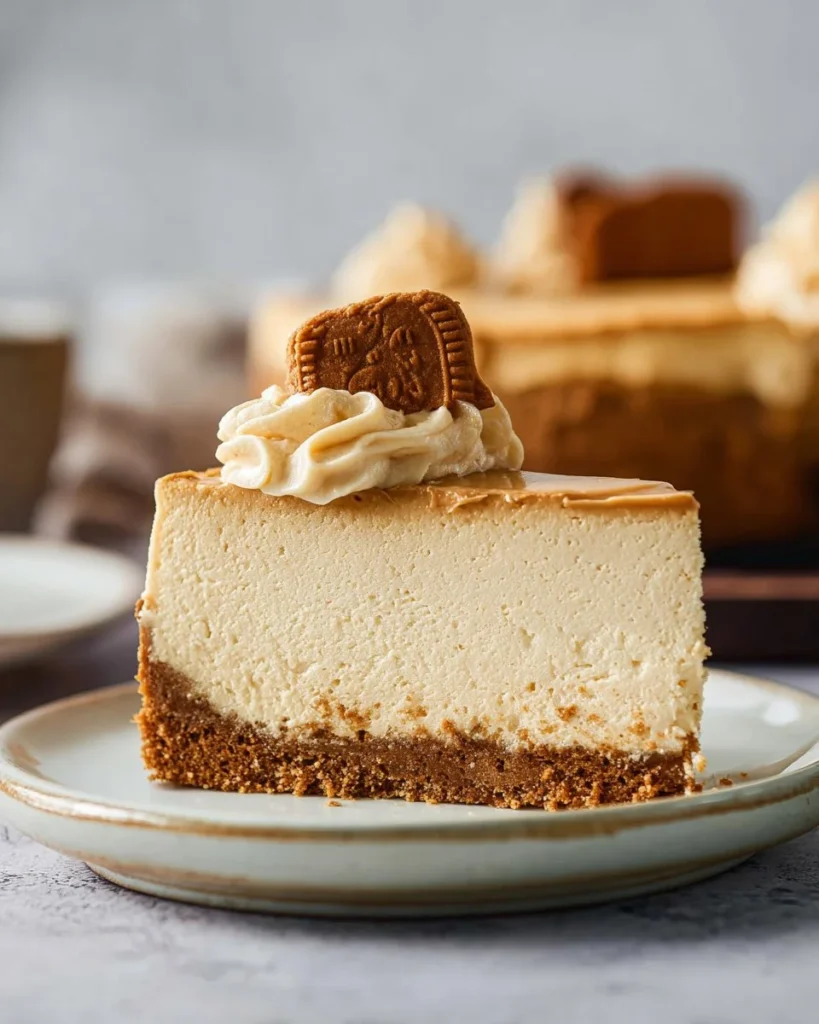 Delicious Biscoff Cheesecake topped with crumbled Biscoff cookies