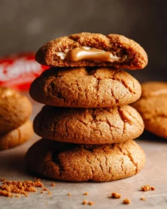 Delicious Biscoff stuffed cookies with a golden brown color and sweet filling