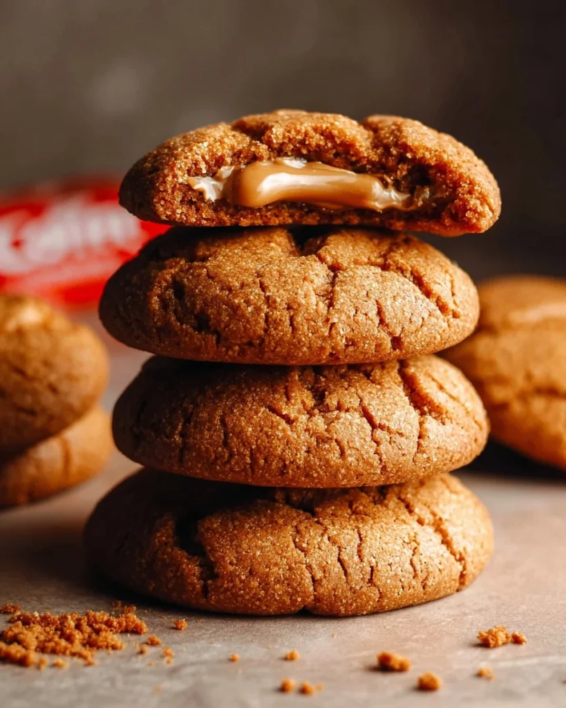Delicious Biscoff stuffed cookies with a golden brown color and sweet filling