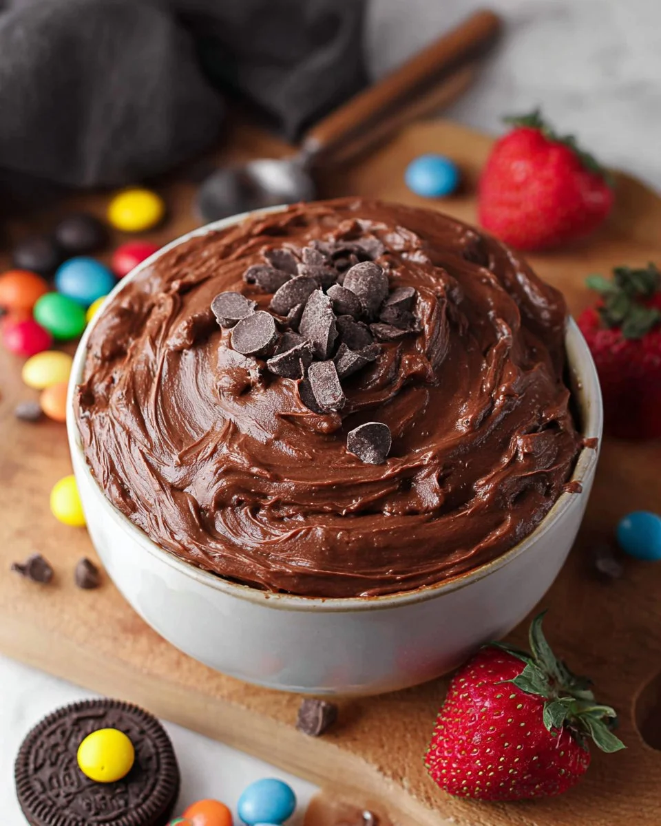 Delicious brownie batter dip served in a bowl with chocolate sprinkles
