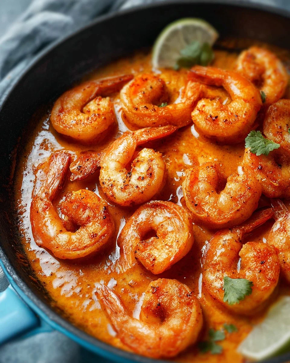 Delicious Cajun shrimp served with spices and herbs on a plate.