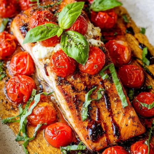 Caprese Stuffed Salmon with Balsamic Roasted Tomatoes