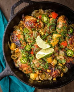 One Pan Caribbean Jerk Chicken Skillet with Mango Salsa