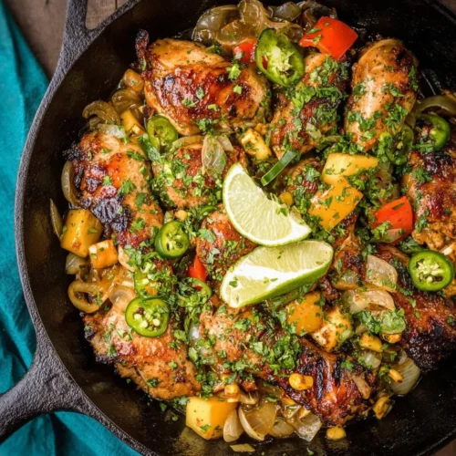 One Pan Caribbean Jerk Chicken Skillet with Mango Salsa 2 One Pan Caribbean Jerk Chicken Skillet with Mango Salsa