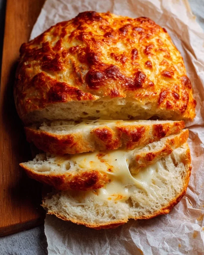 Delicious no-knead cheese bread fresh out of the oven