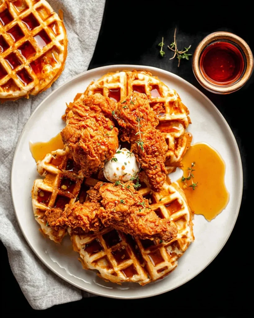 Delicious Chicken and Waffles recipe with crispy chicken and fluffy waffles