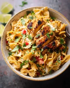 Delicious Chicken Enchilada Mexican Pasta Salad served in a bowl