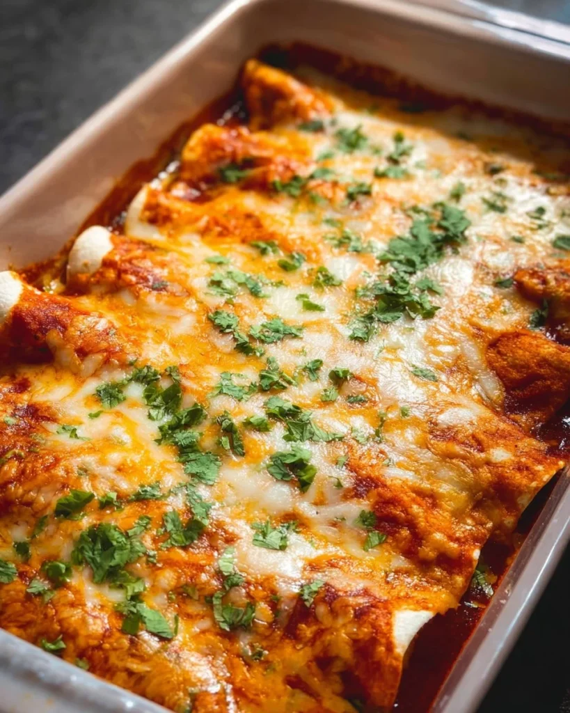 Delicious Chicken Enchiladas served with cheese and toppings on a plate