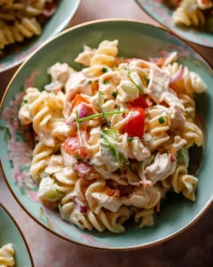 Chicken Pasta Salad with Creamy Dressing served in a bowl