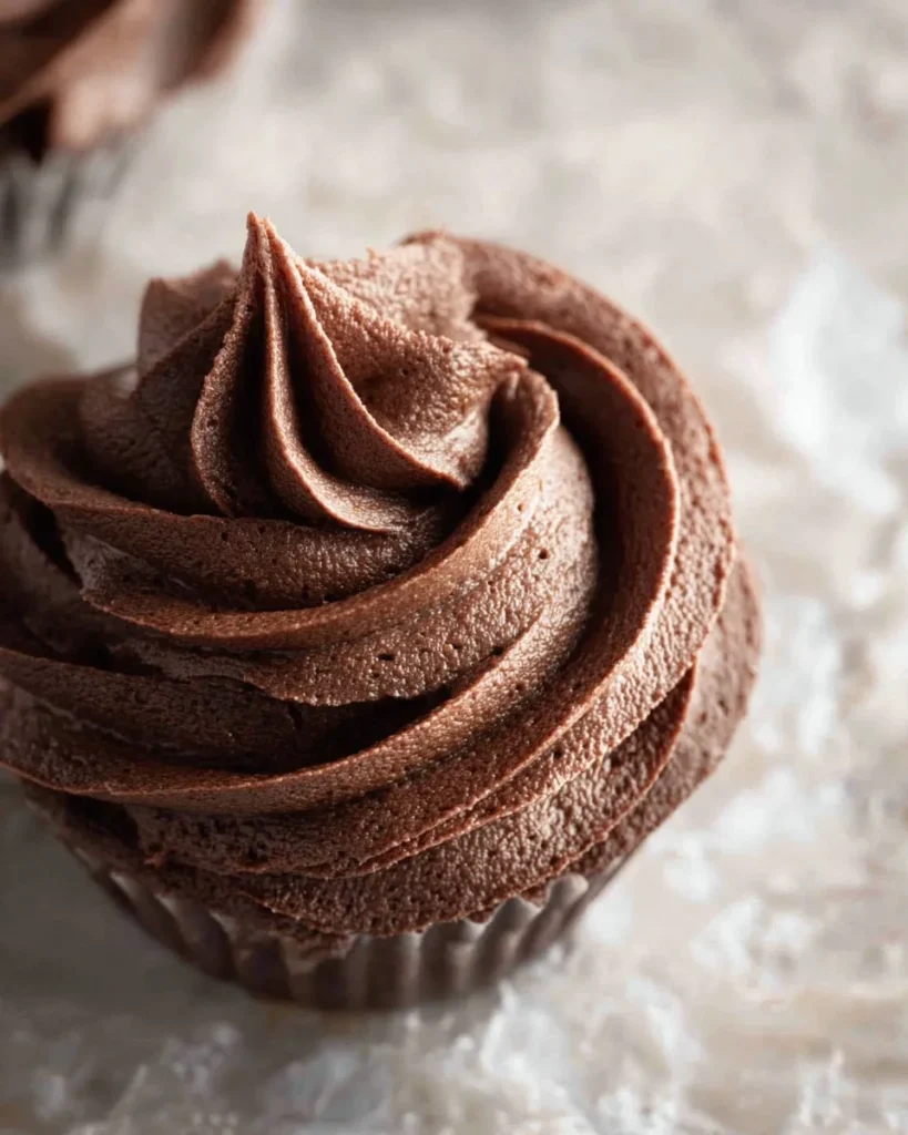 Delicious chocolate buttercream frosting swirled on a cake