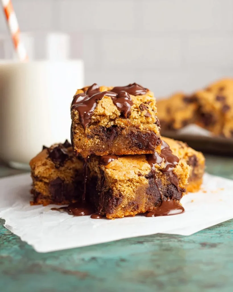 Delicious chocolate chip cookie bars fresh out of the oven