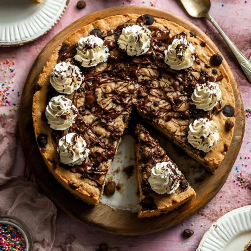 Chocolate Chip Cookie Cake with Chocolate Frosting and Sprinkles 2 Chocolate Chip Cookie Cake with Chocolate Frosting and Sprinkles