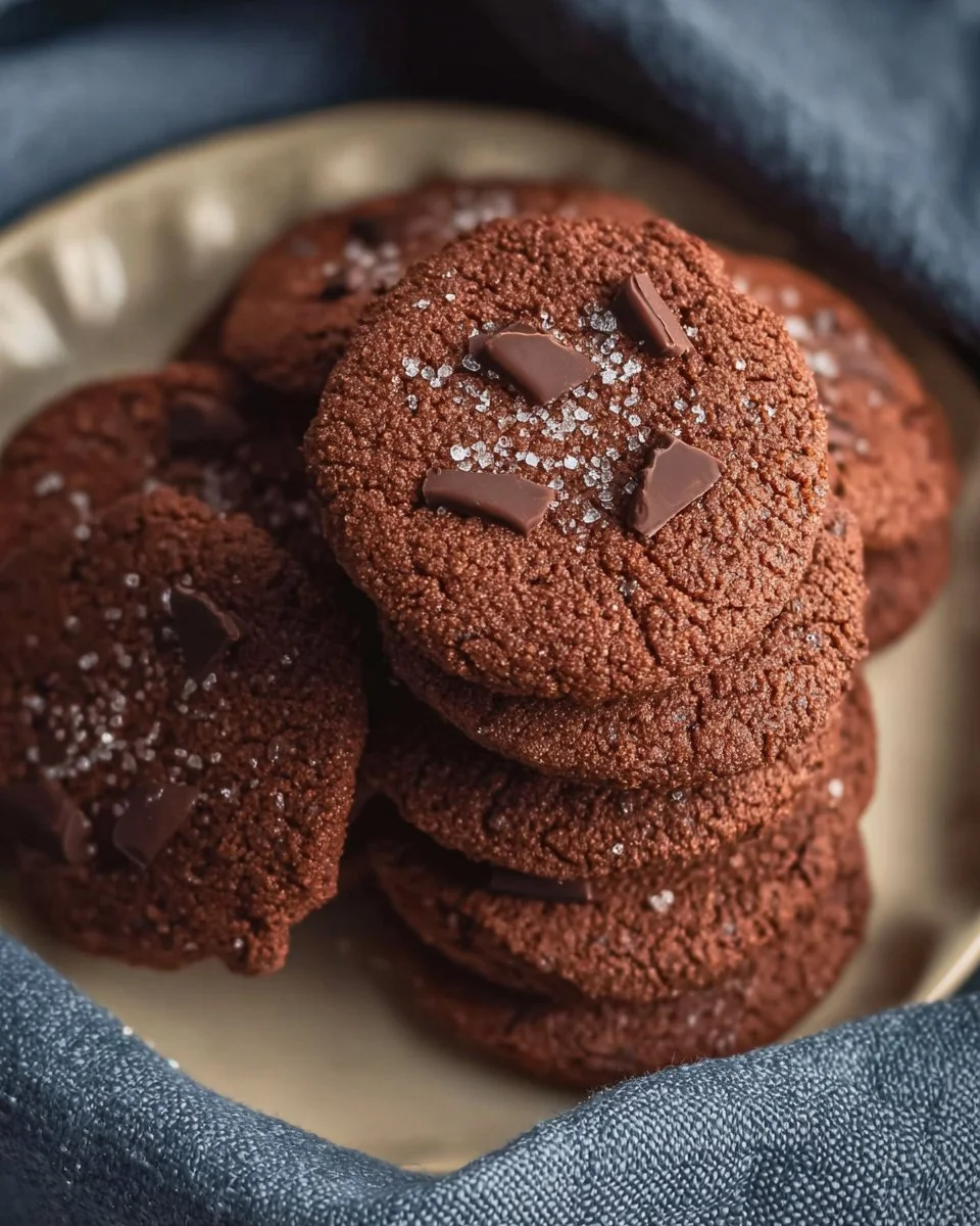 Deliciously baked Chocolate Sugar Cookies on a plate with chocolate sprinkles