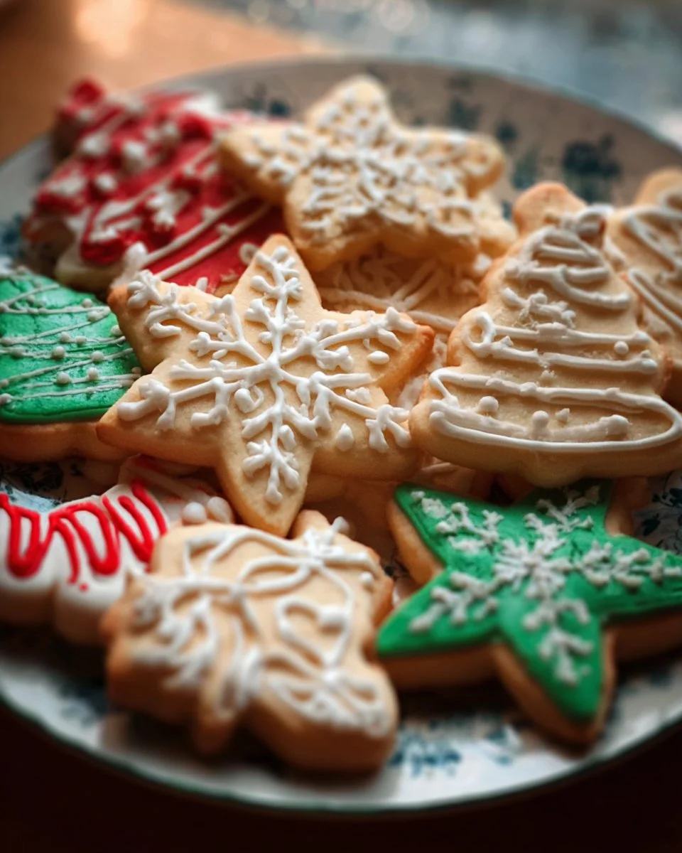 Homemade Christmas Cookies - Vanilla Biscuits and Sugar Cookies on a holiday platter