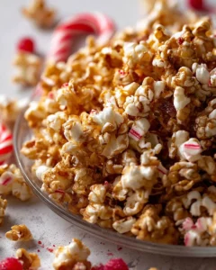 Festive Christmas popcorn candy in a decorative bowl