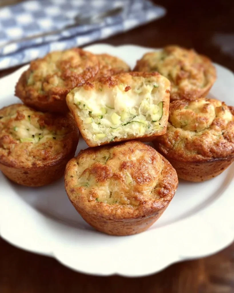 Cream cheese-filled zucchini muffins with a golden brown exterior and soft texture