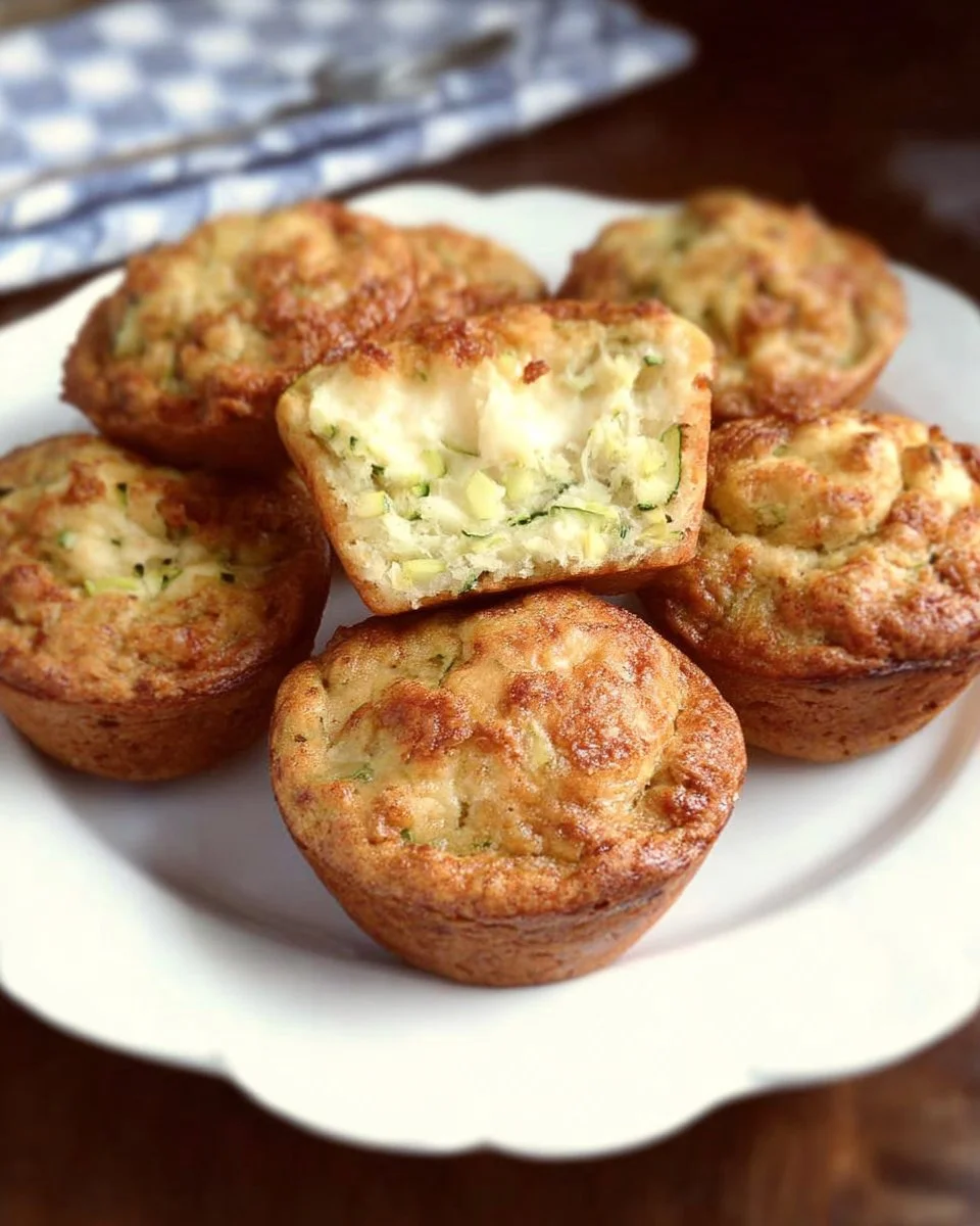 Cream cheese-filled zucchini muffins with a golden brown exterior and soft texture
