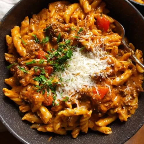 Creamy Tomato Beef Fusilli