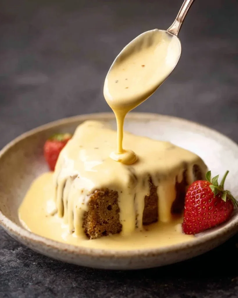Delicious homemade custard (crème anglaise) served in a bowl