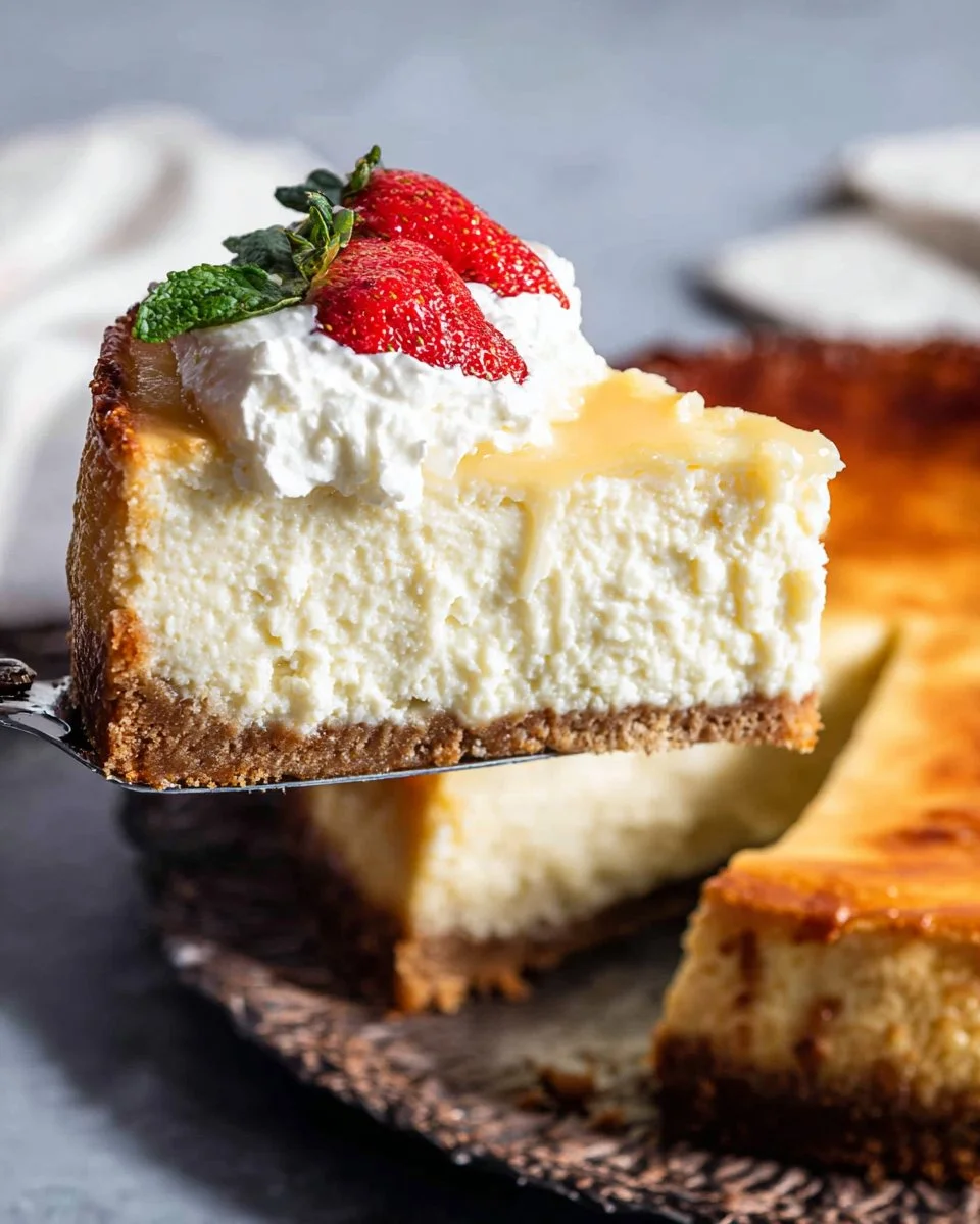 Delicious slice of easy cheesecake topped with fresh berries