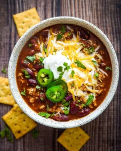 Bowl of easy chili recipe made with only 6 ingredients